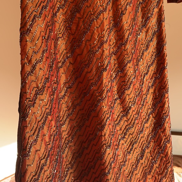 FESTIVE ORANGE A LINE KURTA:knee length with heavy all over zardozi work. - Picture 3 of 13